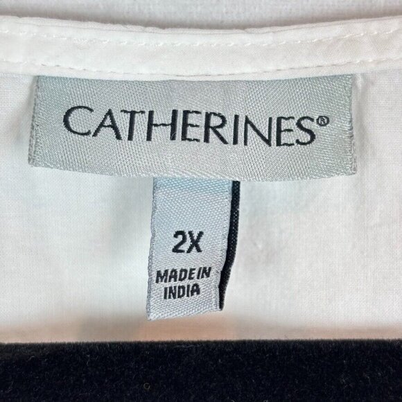 Catherine's Women's White Blue Embroidered Beaded Boho Peasant Blouse Size 2X - Picture 5 of 11